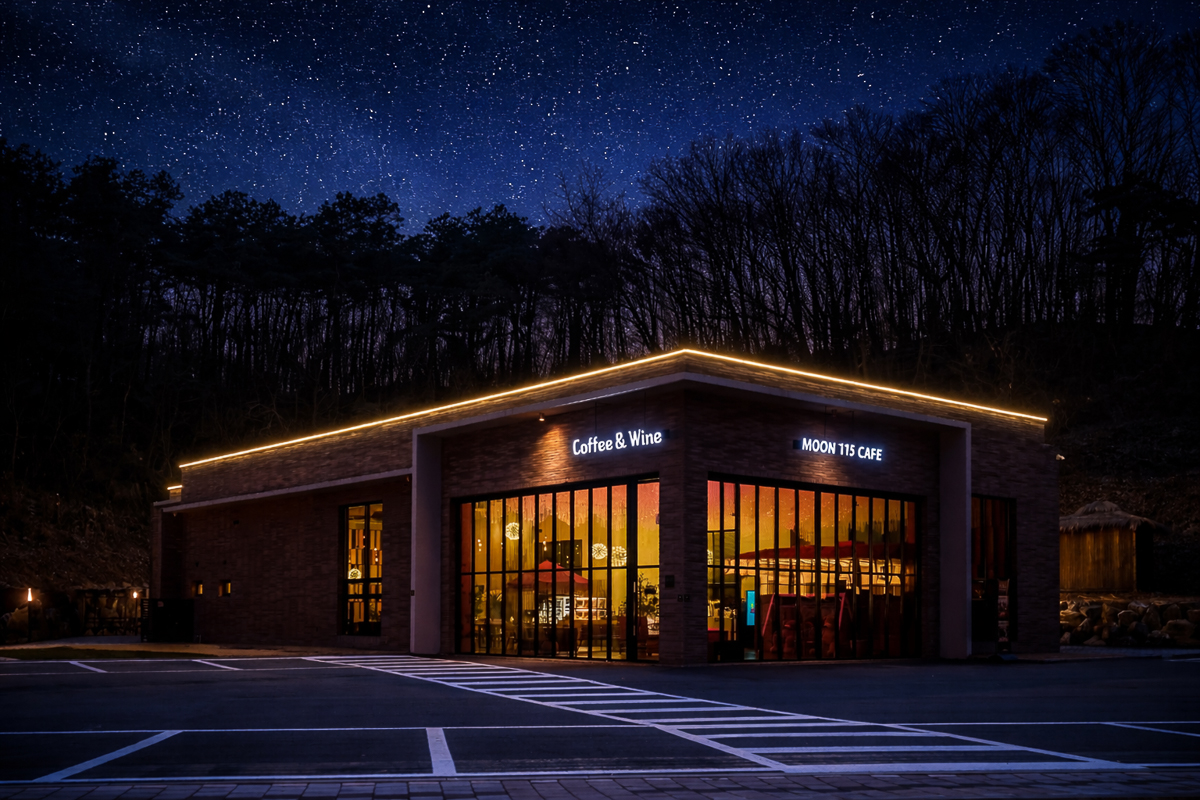 밤에 더 아름다운 문115 카페 전경